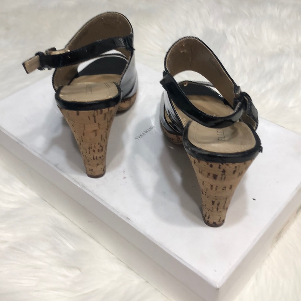 Ellen Tracy Cory leather black cork sandals 7 - Picture 4 of 7